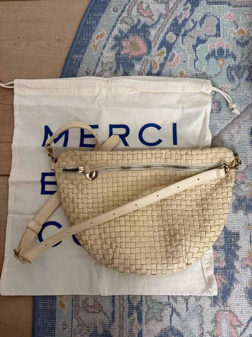 ClareV Grande Fanny Cream Woven Checker-
